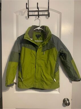 Lands' End Kids' Two-Tone Two in One Green Waterproof Puffer Jacket Removable